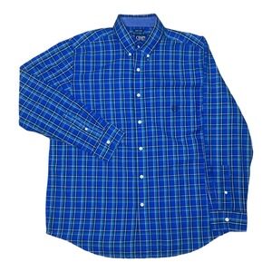 Chaps Men's Large Blue Plaid Button-Down Long Sleeve Collared Shirt